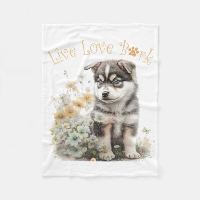 Alaskan Malamute Dog Mom Floral Fleece Blanket (Front)