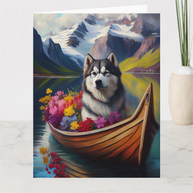 Alaskan Malamute Dog on Paddle: A Scenic Adventure Card (Front)
