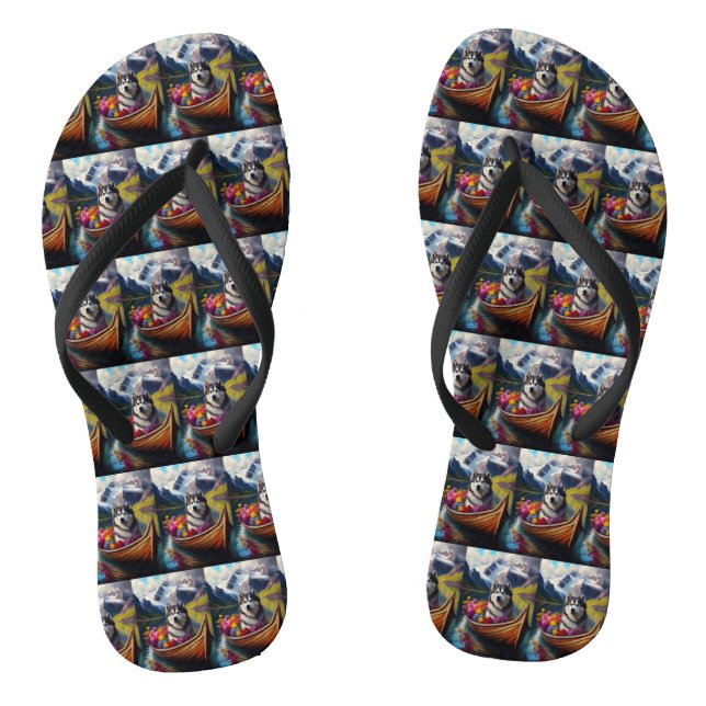 Alaskan Malamute Dog on Paddle: A Scenic Adventure Flip Flops (Footbed)