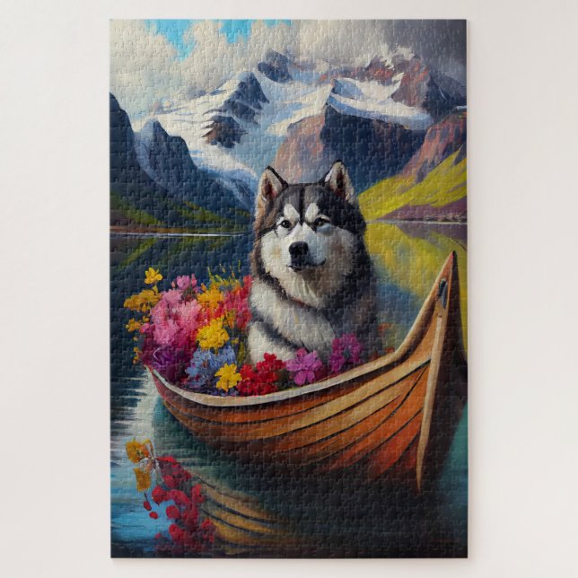 Alaskan Malamute Dog on Paddle: A Scenic Adventure Jigsaw Puzzle (Vertical)