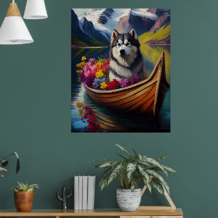 Alaskan Malamute Dog on Paddle: A Scenic Adventure Poster
