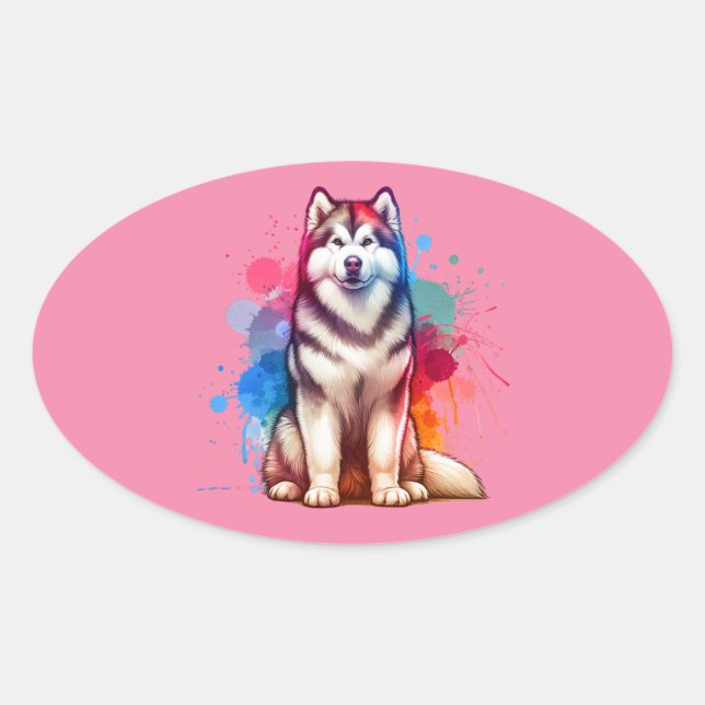 Alaskan Malamute Dog Oval Sticker (Front)