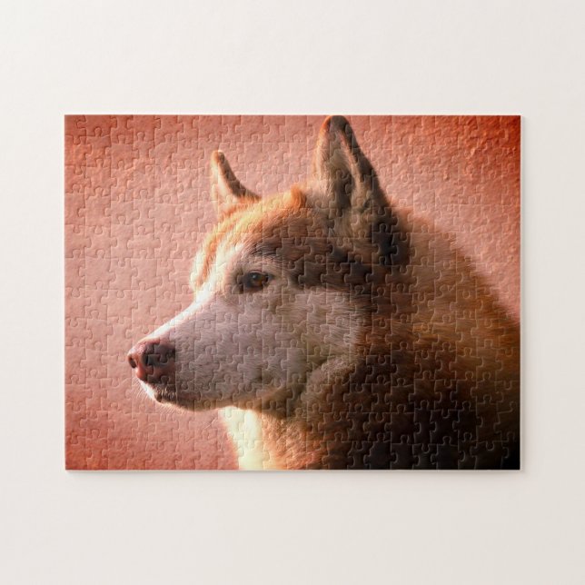 Alaskan Malamute Dog Photograph | Red Jigsaw Puzzle (Horizontal)
