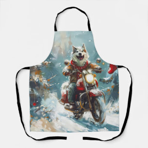 Alaskan Malamute Dog Riding Motorcycle Christmas  Apron