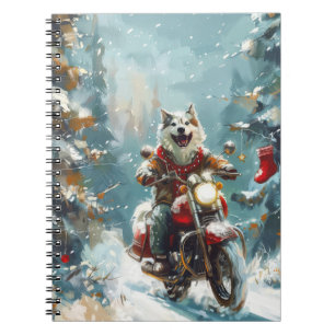 Alaskan Malamute Dog Riding Motorcycle Christmas Notebook