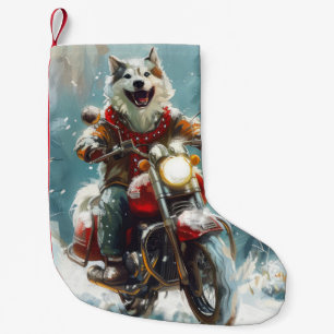 Alaskan Malamute Dog Riding Motorcycle Christmas  Small Christmas Stocking
