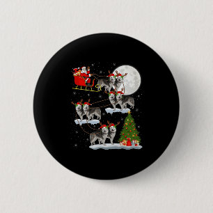 Alaskan Malamute Dog Santa Sleigh Flying Funny Chr 2 Inch Round Button