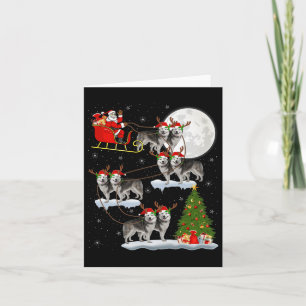 Alaskan Malamute Dog Santa Sleigh Flying Funny Chr Card
