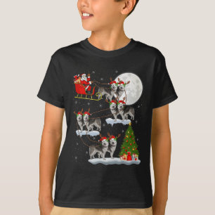 Alaskan Malamute Dog Santa Sleigh Flying Funny Chr T-Shirt