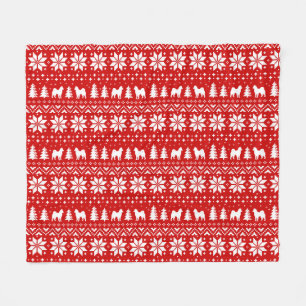 Alaskan Malamute Dog Silhouettes Christmas Pattern Fleece Blanket