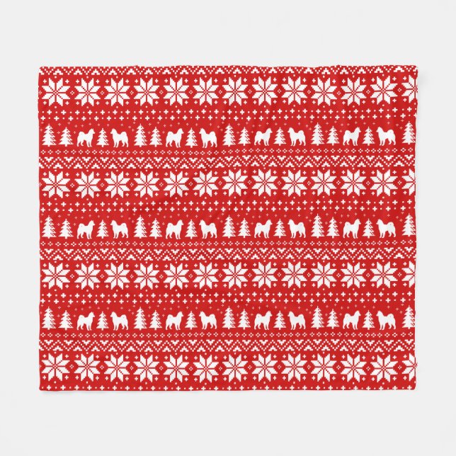 Alaskan Malamute Dog Silhouettes Christmas Pattern Fleece Blanket (Front (Horizontal))
