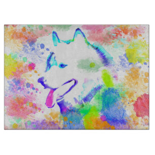 Alaskan Malamute Dog Watercolor Art Portrait Cutting Board
