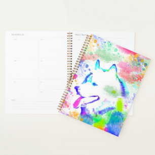 Alaskan Malamute Dog Watercolor Art Portrait Planner
