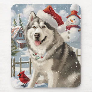 Alaskan Malamute Dog Winter Wonderland Christmas Mouse Pad