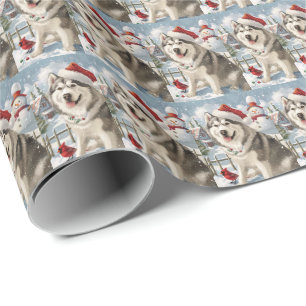 Alaskan Malamute Dog Winter Wonderland Christmas Wrapping Paper