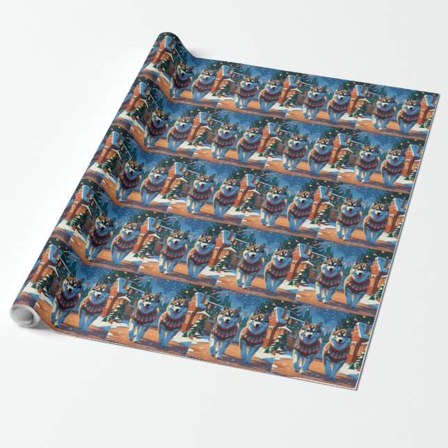 Alaskan Malamute Dogs Christmas Snow Holiday  Wrapping Paper (Unrolled)