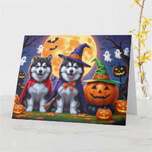 Alaskan Malamute Dogs Pumpkin Halloween Funny  Card