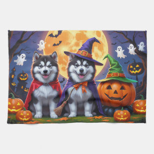 Alaskan Malamute Dogs Pumpkin Halloween Funny  Kitchen Towel