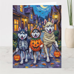 Alaskan Malamute Dogs Trick-or-Treating Halloween  Card
