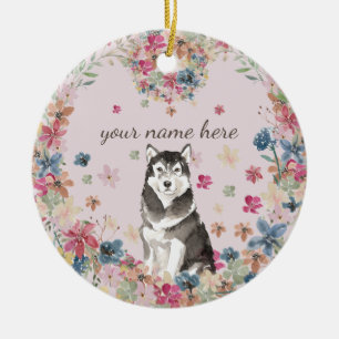 Alaskan Malamute Flower circle frame Dog Ceramic Ornament