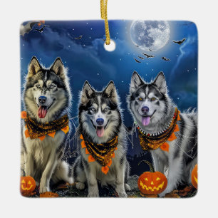 Alaskan Malamute Halloween Spooky Ceramic Ornament