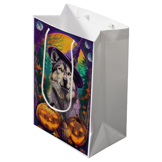  Alaskan Malamute Halloween Witch and Pumpkin  Medium Gift Bag (Front Angled)