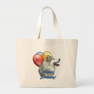 Alaskan Malamute Happy Birthday Balloons Large Tote Bag