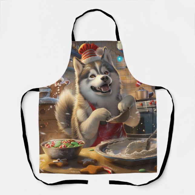 Alaskan Malamute Holiday Baking: Festive Christmas Apron (Front)
