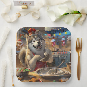 Alaskan Malamute Holiday Baking: Festive Christmas Paper Plate