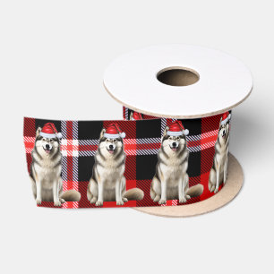 Alaskan Malamute Holiday Plaid Funny Dog Christmas Satin Ribbon
