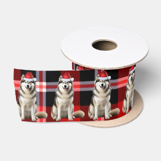 Alaskan Malamute Holiday Plaid Funny Dog Christmas Satin Ribbon