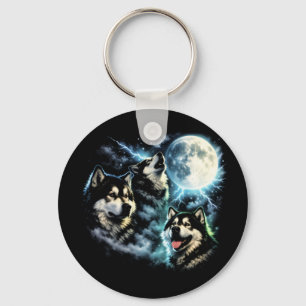 Alaskan Malamute Howling at the Moon Arctic Dog Keychain