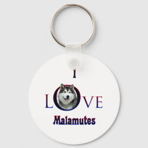 Alaskan Malamute I Love Keychain
