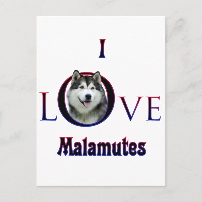 Alaskan Malamute I Love Postcard (Front)