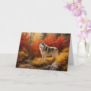 Alaskan Malamute in Autumn Leaves Fall Inspired Card