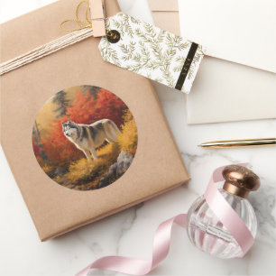 Alaskan Malamute  in Autumn Leaves Fall Inspired  Classic Round Sticker