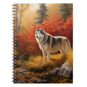 Alaskan Malamute in Autumn Leaves Fall Inspired Notebook