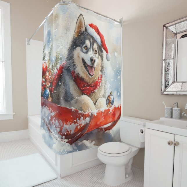 Alaskan Malamute in Sledge Let it Snow Christmas (In Situ)