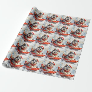 Alaskan Malamute in Sledge Let it Snow Christmas Wrapping Paper