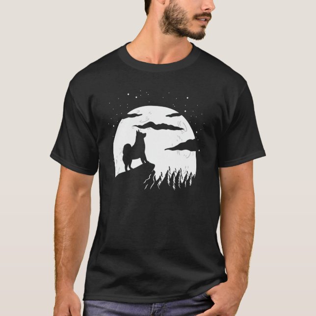 Alaskan Malamute Moon and Halloween T-Shirt (Front)