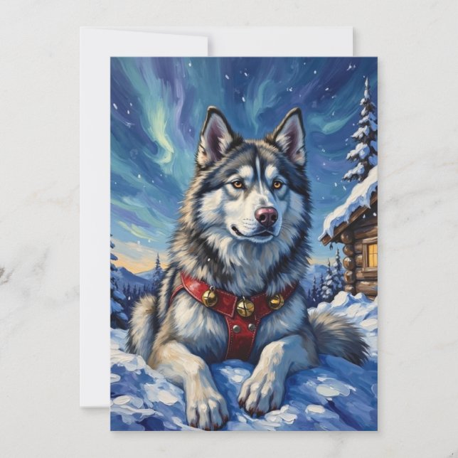 Alaskan Malamute North Pole Winter Christmas Holiday Card (Front)