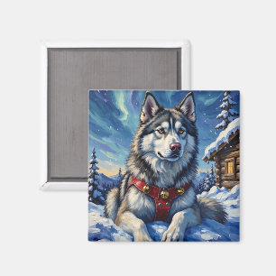 Alaskan Malamute North Pole Winter Christmas Magnet
