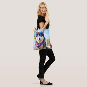 Alaskan Malamute on Beach, summer gift Tote Bag