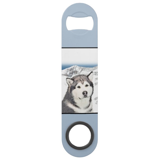 Alaskan Malamute Painting - Cute Original Dog Art Bar Key (Front)