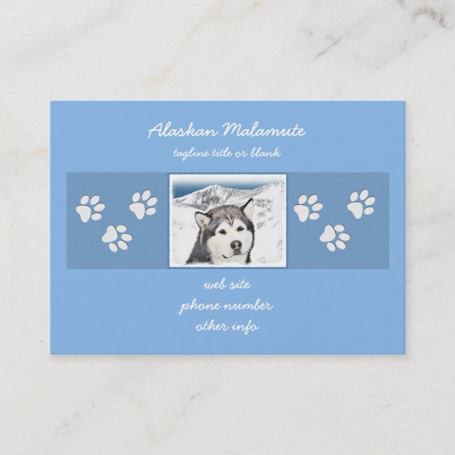 Alaskan Malamute Painting - Cute Original Dog Art Business Card (Front)