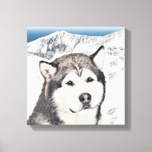 Alaskan Malamute Painting - Cute Original Dog Art Canvas Print
