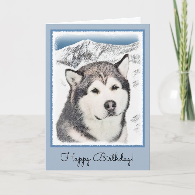 Alaskan Malamute Painting - Cute Original Dog Art Card (Front)