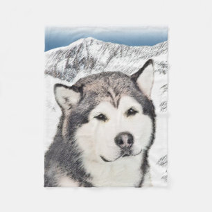 Alaskan Malamute Painting - Cute Original Dog Art Fleece Blanket