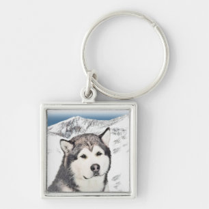 Alaskan Malamute Painting - Cute Original Dog Art Keychain