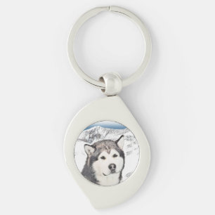 Alaskan Malamute Painting - Cute Original Dog Art Keychain